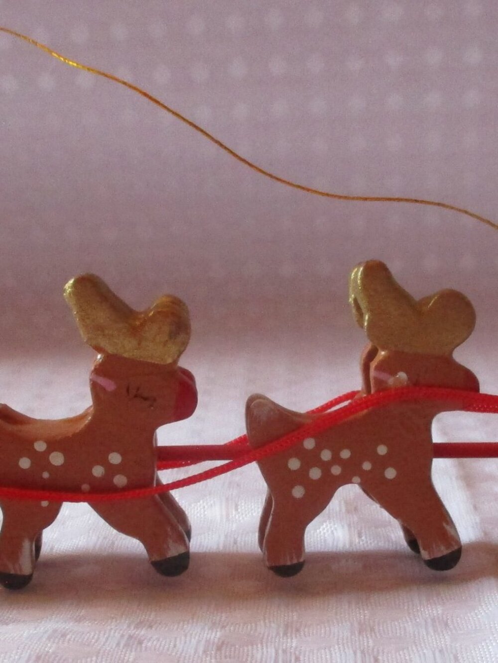 Vintage 1985 Wooden Santa, Sleigh & 8 Reindeer Christmas Ornament 7" x 1.75"